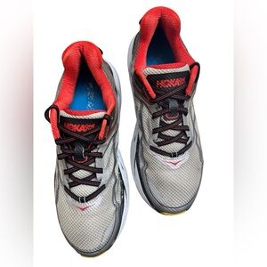 Hoka One One Gray and Red Athletic Sneakers